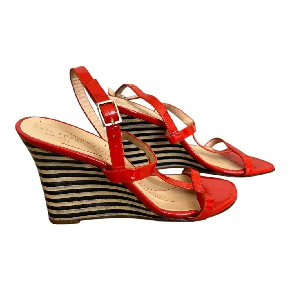 Kate Spade Womens Lorna Wedge Sandals Open Toe Patent Leather Orange Size 8D